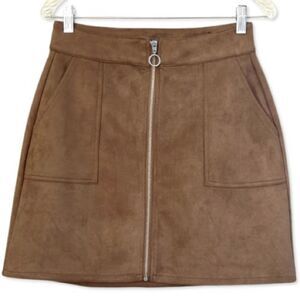 Maurices Mocha Brown Vegan Faux Suede Full Zip Boho Mini Skirt SZ 6